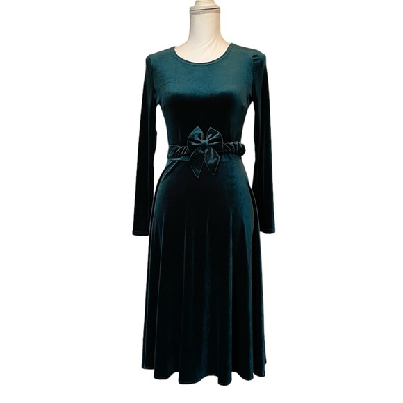 Enme Emerald Green Stretch Velvet Fit and Flare Long Sleeve Dress Women’s Small - Picture 14 of 14